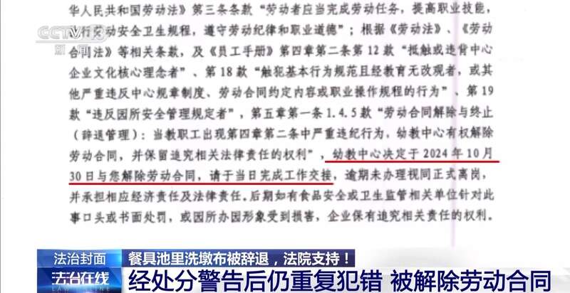 洗墩布被辞退 法院：支持！儿童安全重于一切pg电子免费模拟器一名厨工在幼儿园洗碗池里(图10)